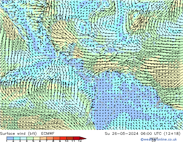 Surface wind (bft) ECMWF Su 26.05.2024 06 UTC