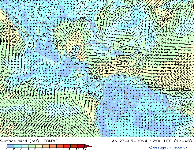 Surface wind (bft) ECMWF Mo 27.05.2024 12 UTC