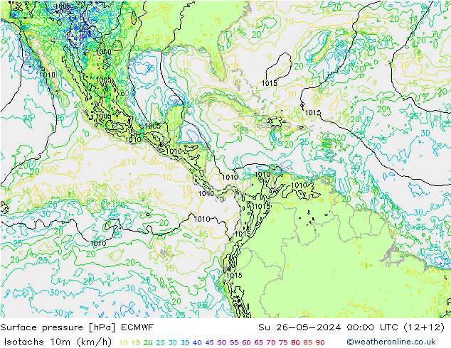 Isotachs (kph) ECMWF Su 26.05.2024 00 UTC