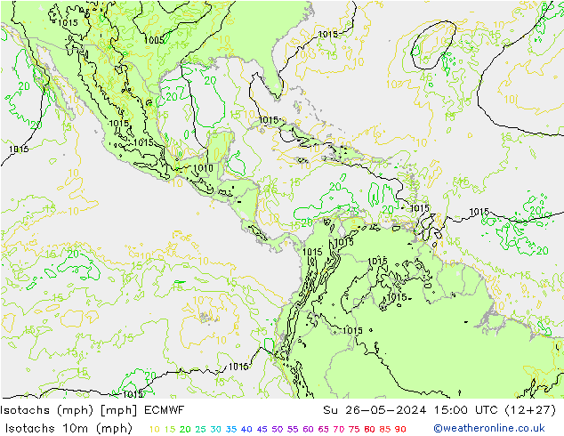 Isotachs (mph) ECMWF Вс 26.05.2024 15 UTC