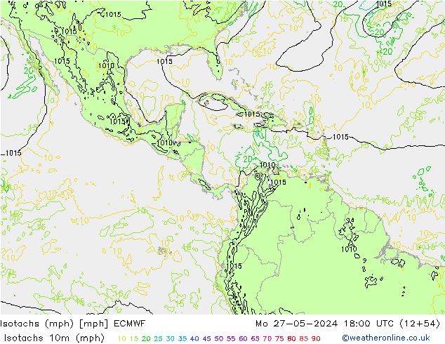 Isotaca (mph) ECMWF lun 27.05.2024 18 UTC