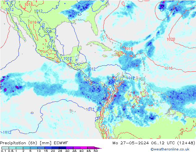 Z500/Rain (+SLP)/Z850 ECMWF пн 27.05.2024 12 UTC