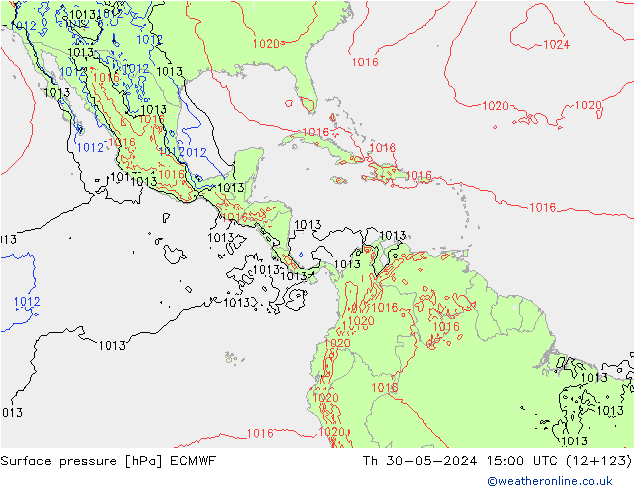 Surface pressure ECMWF Th 30.05.2024 15 UTC