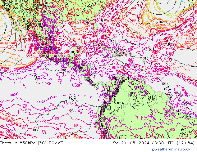 Theta-e 850hPa ECMWF Mi 29.05.2024 00 UTC