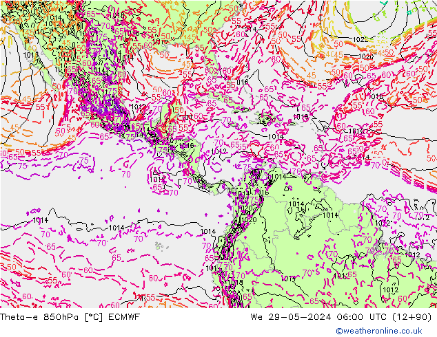 Theta-e 850hPa ECMWF wo 29.05.2024 06 UTC