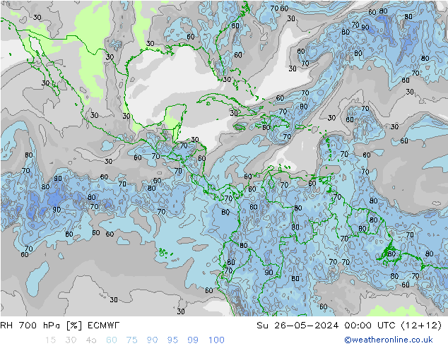 RH 700 hPa ECMWF Su 26.05.2024 00 UTC