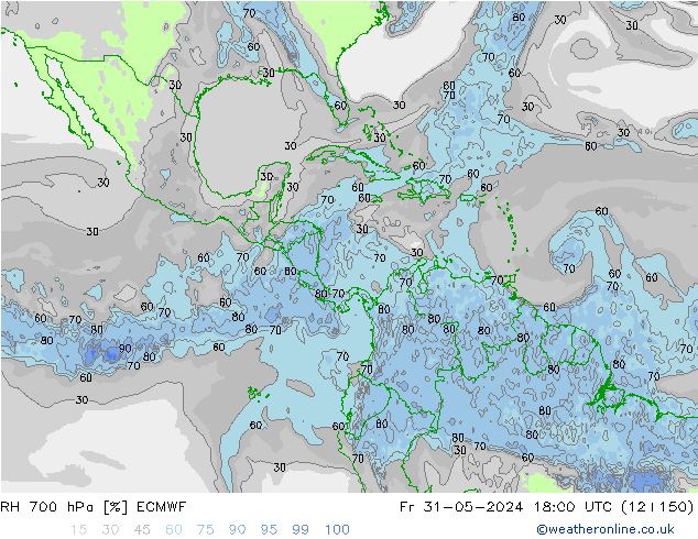 RH 700 hPa ECMWF Fr 31.05.2024 18 UTC