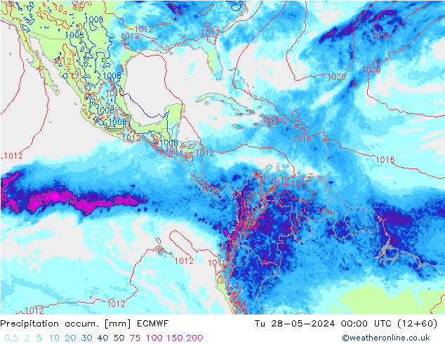 Precipitation accum. ECMWF вт 28.05.2024 00 UTC