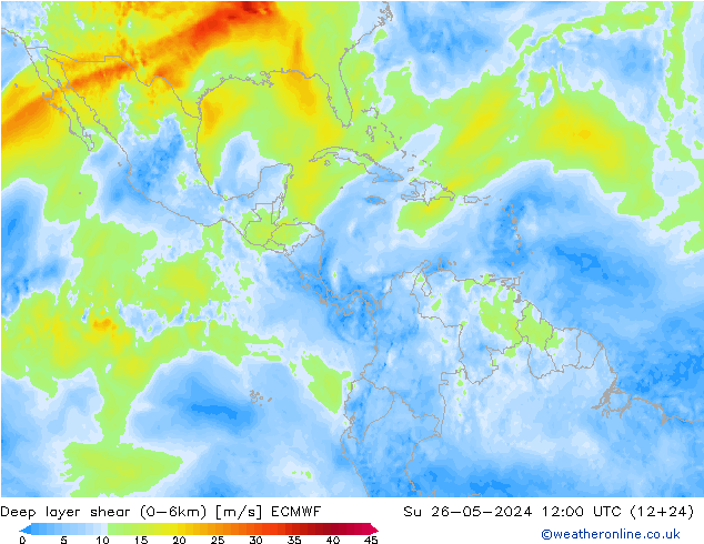 Deep layer shear (0-6km) ECMWF dim 26.05.2024 12 UTC