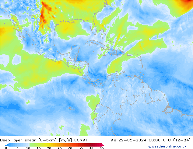 Deep layer shear (0-6km) ECMWF We 29.05.2024 00 UTC