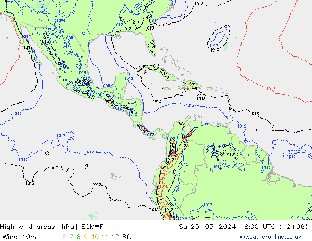 High wind areas ECMWF sáb 25.05.2024 18 UTC