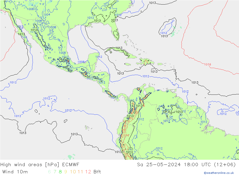 High wind areas ECMWF сб 25.05.2024 18 UTC