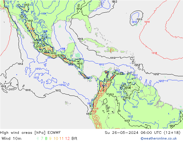 High wind areas ECMWF Su 26.05.2024 06 UTC