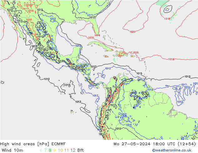 High wind areas ECMWF Mo 27.05.2024 18 UTC