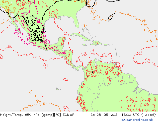 Z500/Rain (+SLP)/Z850 ECMWF Sa 25.05.2024 18 UTC