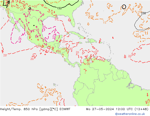 Z500/Rain (+SLP)/Z850 ECMWF пн 27.05.2024 12 UTC