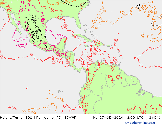 Z500/Yağmur (+YB)/Z850 ECMWF Pzt 27.05.2024 18 UTC