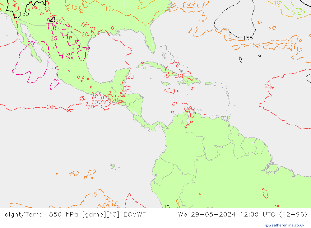 Height/Temp. 850 hPa ECMWF  29.05.2024 12 UTC