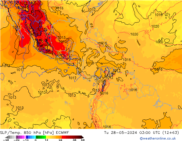 SLP/Temp. 850 hPa ECMWF Tu 28.05.2024 03 UTC