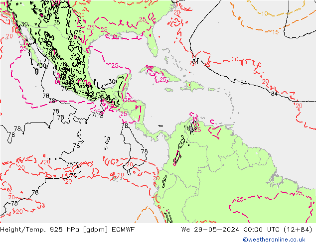 Height/Temp. 925 hPa ECMWF St 29.05.2024 00 UTC