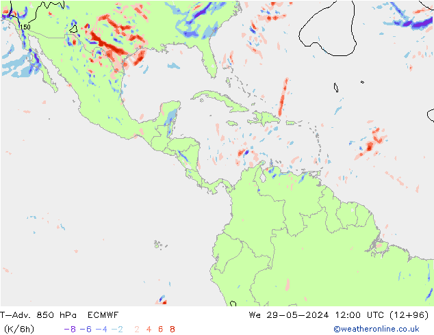 T-Adv. 850 hPa ECMWF mer 29.05.2024 12 UTC