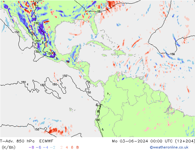 T-Adv. 850 hPa ECMWF lun 03.06.2024 00 UTC