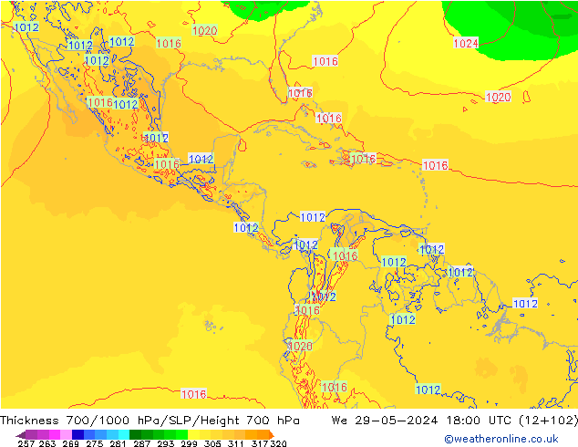 Thck 700-1000 гПа ECMWF ср 29.05.2024 18 UTC