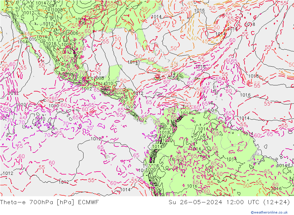 Theta-e 700hPa ECMWF  26.05.2024 12 UTC