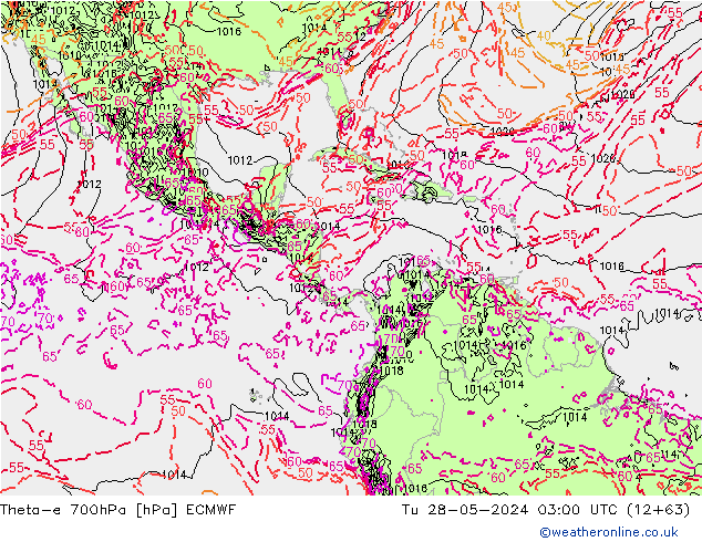 Theta-e 700hPa ECMWF mar 28.05.2024 03 UTC