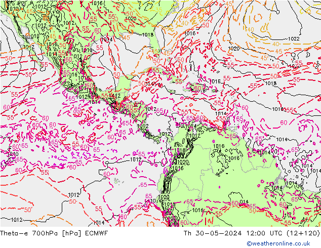 Theta-e 700hPa ECMWF Th 30.05.2024 12 UTC