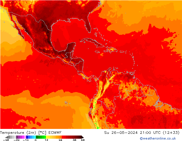 Sıcaklık Haritası (2m) ECMWF Paz 26.05.2024 21 UTC