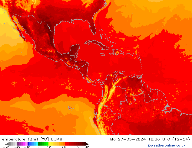 Temperatura (2m) ECMWF lun 27.05.2024 18 UTC