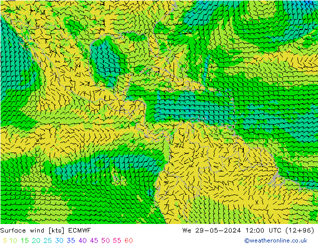 ветер 10 m ECMWF ср 29.05.2024 12 UTC