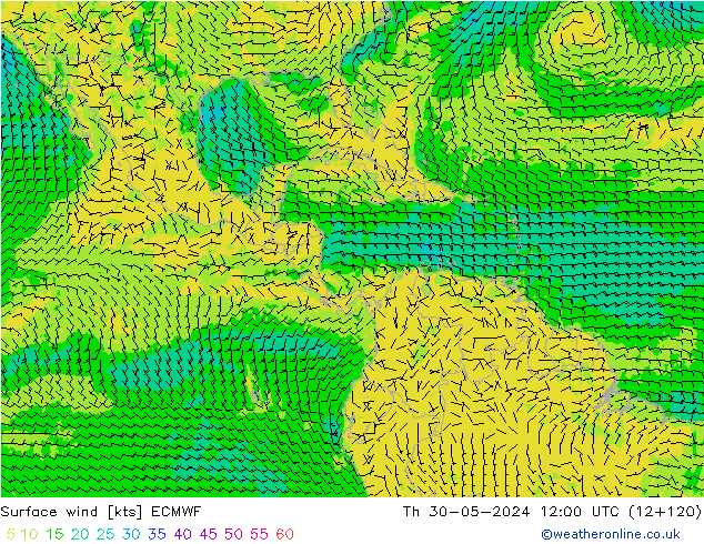 Rüzgar 10 m ECMWF Per 30.05.2024 12 UTC