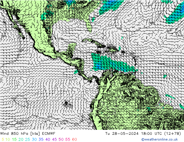 Vento 850 hPa ECMWF mar 28.05.2024 18 UTC