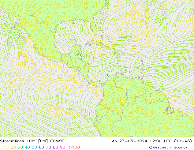 Ligne de courant 10m ECMWF lun 27.05.2024 12 UTC