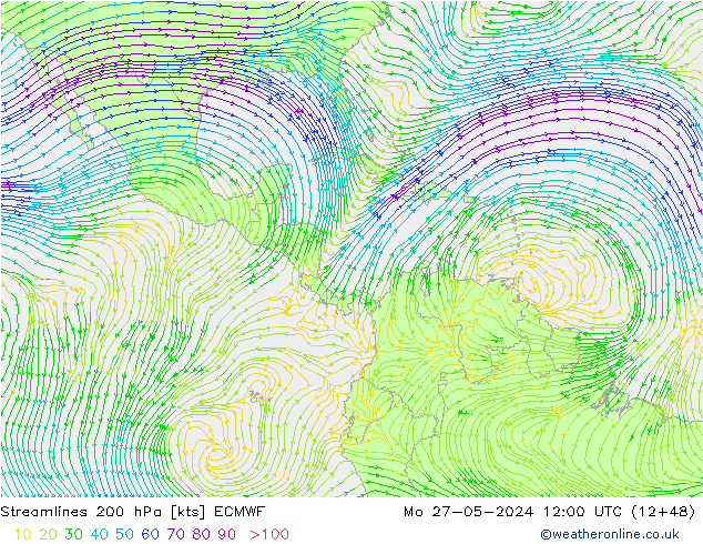 Línea de corriente 200 hPa ECMWF lun 27.05.2024 12 UTC