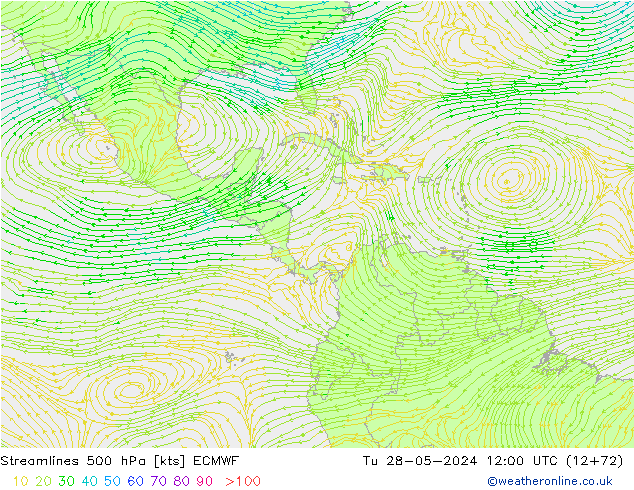 Ligne de courant 500 hPa ECMWF mar 28.05.2024 12 UTC