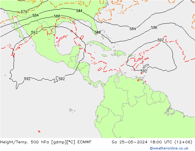 Hoogte/Temp. 500 hPa ECMWF za 25.05.2024 18 UTC