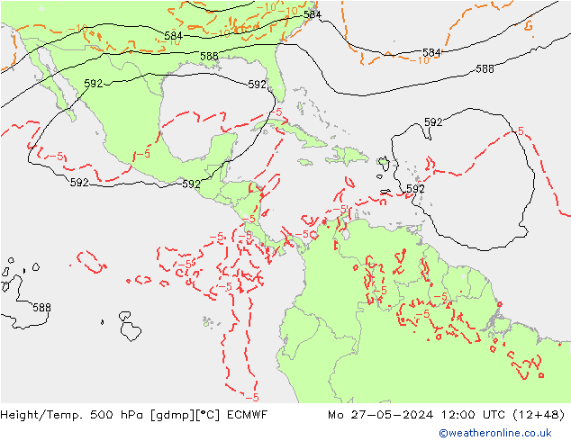 Z500/Rain (+SLP)/Z850 ECMWF пн 27.05.2024 12 UTC