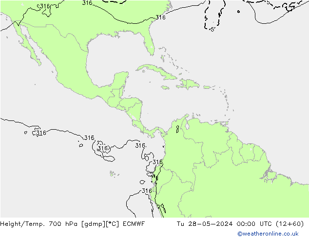 Geop./Temp. 700 hPa ECMWF mar 28.05.2024 00 UTC