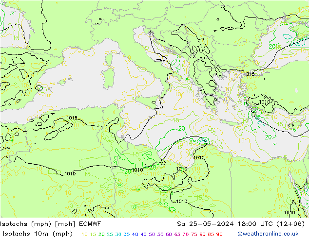 Isotaca (mph) ECMWF sáb 25.05.2024 18 UTC
