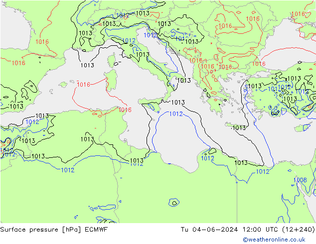 Atmosférický tlak ECMWF Út 04.06.2024 12 UTC