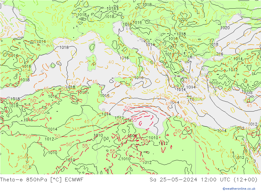 Theta-e 850hPa ECMWF za 25.05.2024 12 UTC