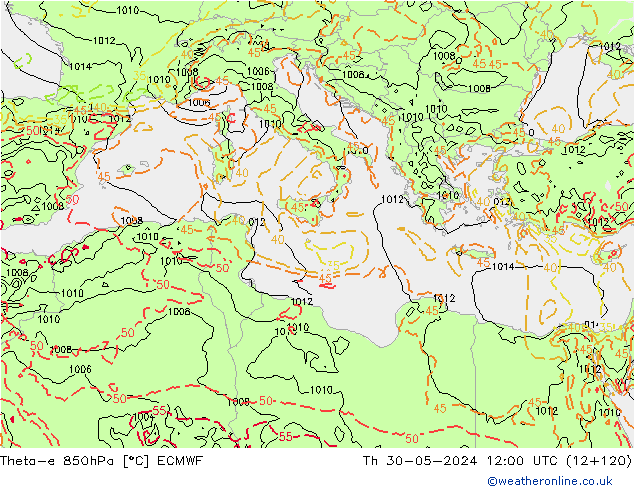 Theta-e 850hPa ECMWF Th 30.05.2024 12 UTC