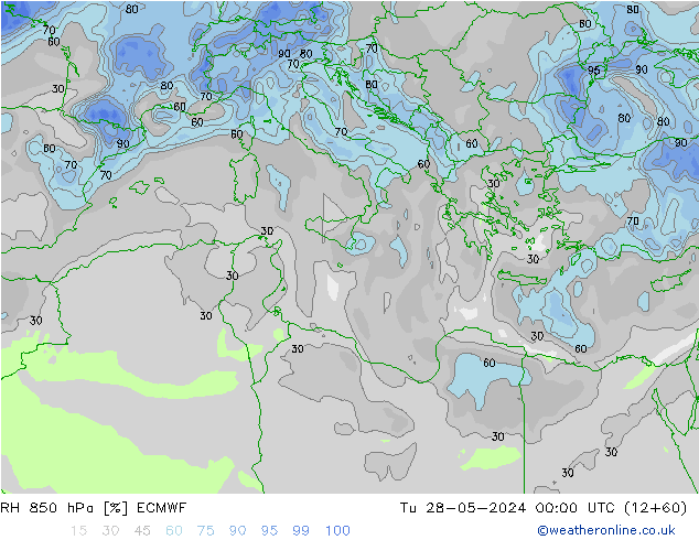 RH 850 hPa ECMWF Ter 28.05.2024 00 UTC