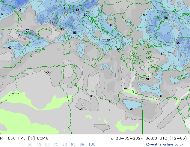 RH 850 hPa ECMWF Ter 28.05.2024 06 UTC