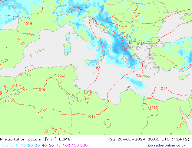 Totale neerslag ECMWF zo 26.05.2024 00 UTC