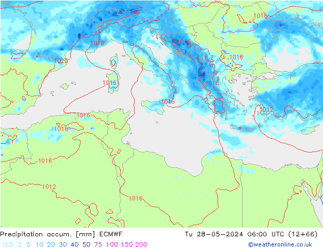 Precipitation accum. ECMWF Tu 28.05.2024 06 UTC