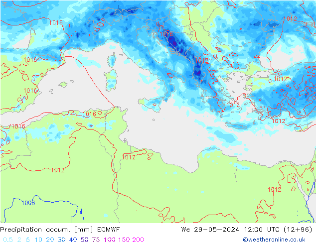 Totale neerslag ECMWF wo 29.05.2024 12 UTC